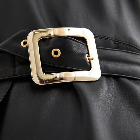 ZARA BLACK FAUX LEATHER BELTED DRESS - Picture 6 of 8